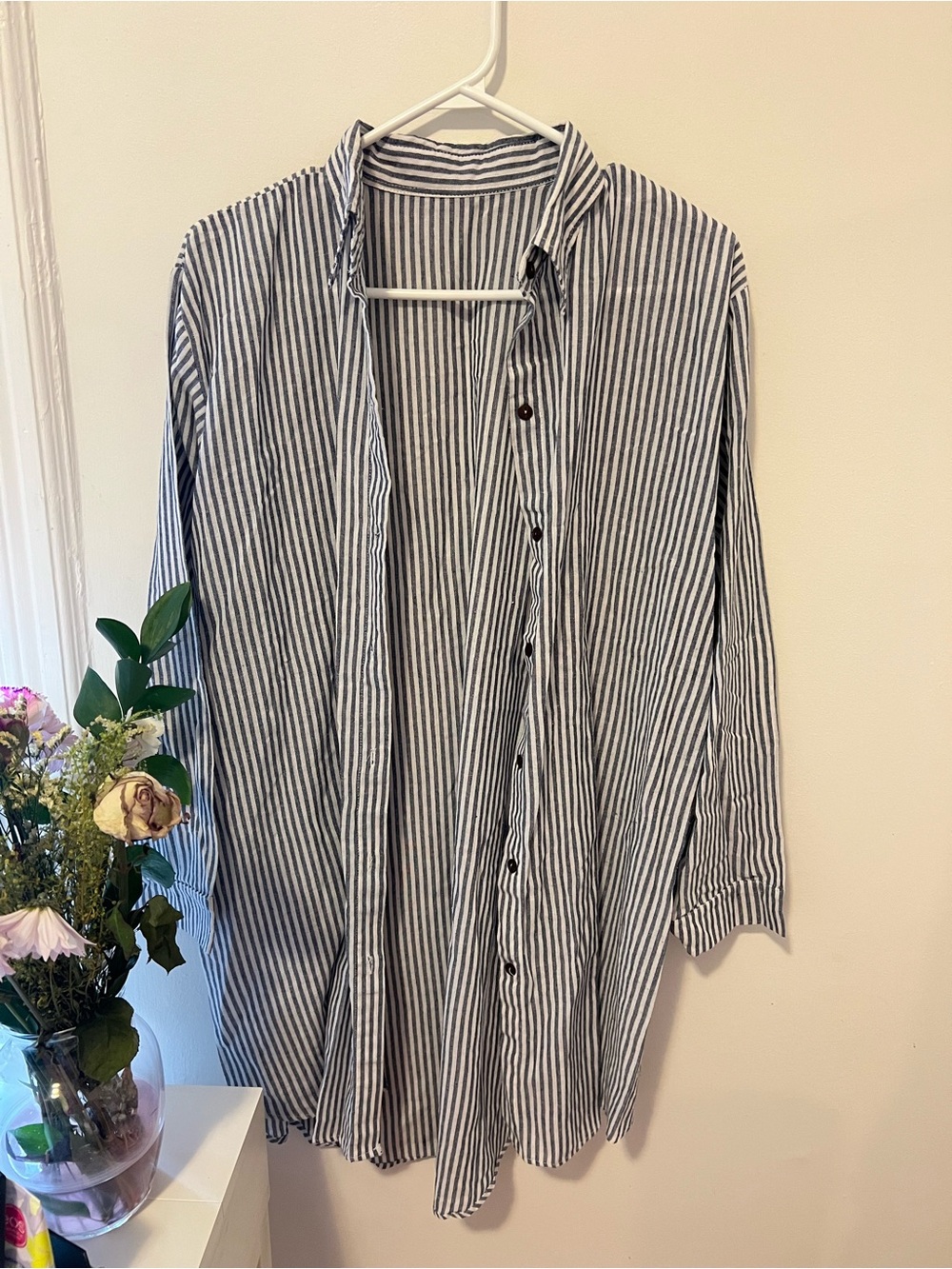 Striped Button-Up Shirt Dress in Navy and White
